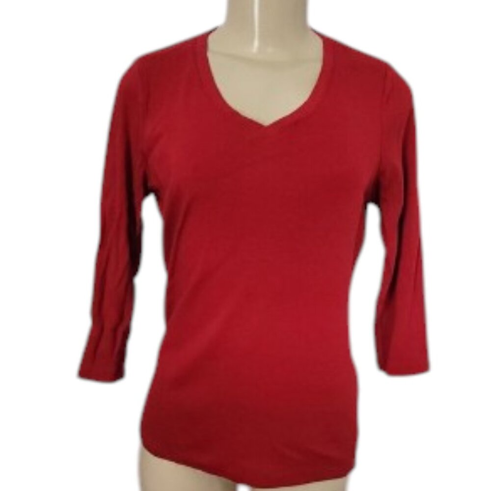 St. John's Bay Bright Cherry Red 3/4 Sleeve Essential Tee 100% Cotton